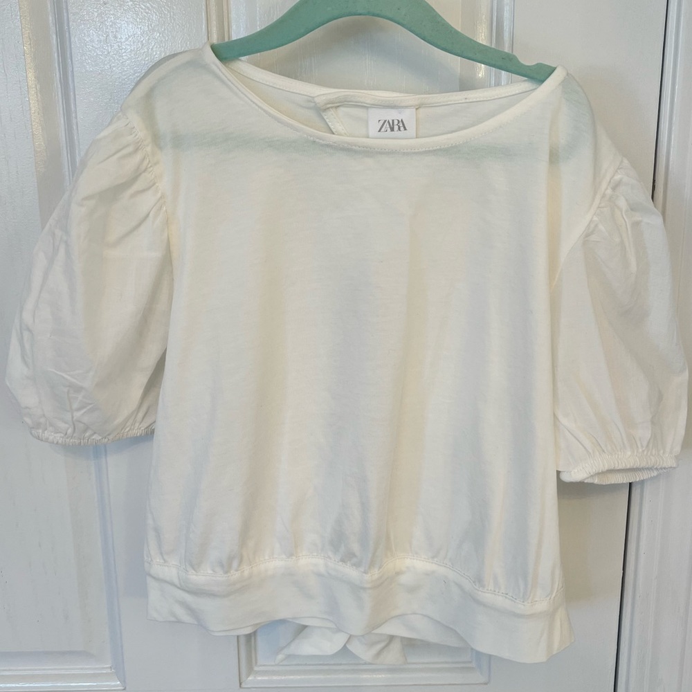 Zara Kids Open Back Cropped Puffy Sleeve Shirt